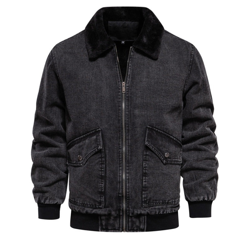 XAKXX 2025 Autumn and winter new velvet denim jacket New casual washed men's denim top thickened men's cotton jacket