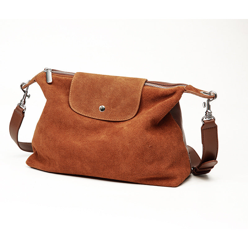 XAKXX Women's bag retro matte cowhide suede dumpling bag large capacity commuter small square bag lazy wind one shoulder messenger bag