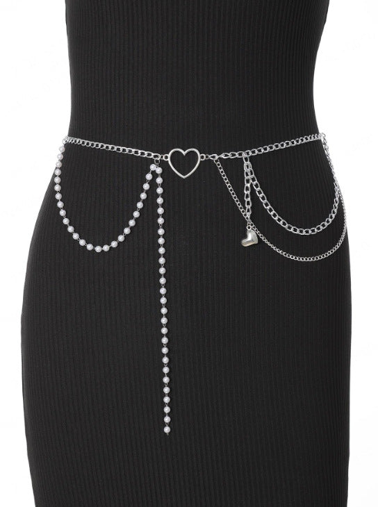 3606 New new hot-selling cute peach heart metal chain pearl chain alternate personalized waist chain fashionable versatile waist chain