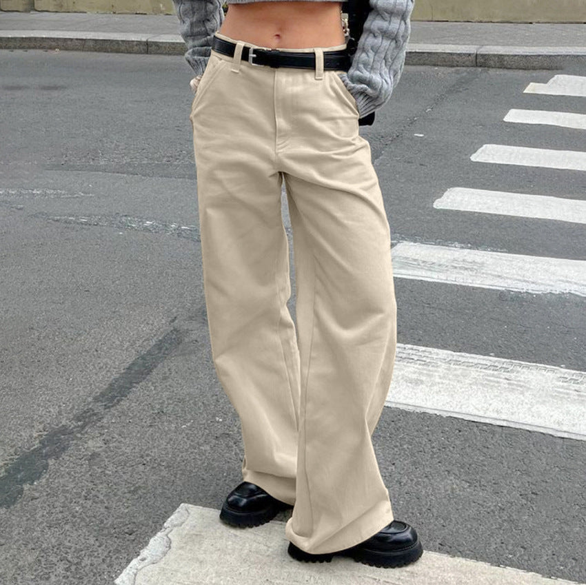 XAKXX Autumn and winter fashion casual khaki pure cotton loose classic retro overalls 2025 versatile wide-footed pants women