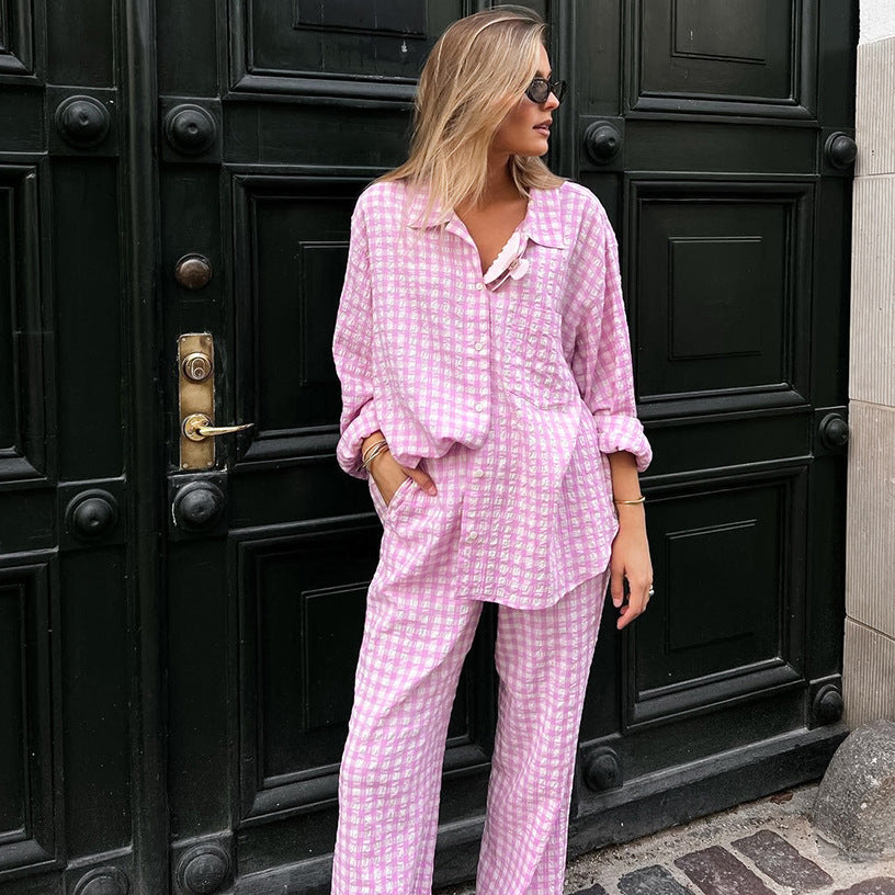 XAKXX 2025popular Popular, 2025, autumn and winter new pink plaid loose casual suit fashionable commuting New wholesale two-piece set women