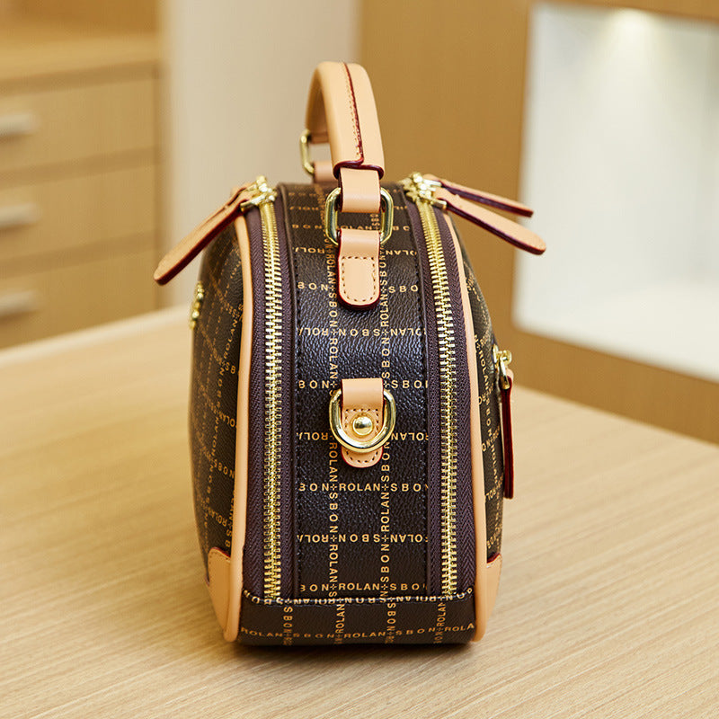 2025 popular new trendy fashion women's bags large-capacity messenger small round bags retro printed portable shoulder women's bags