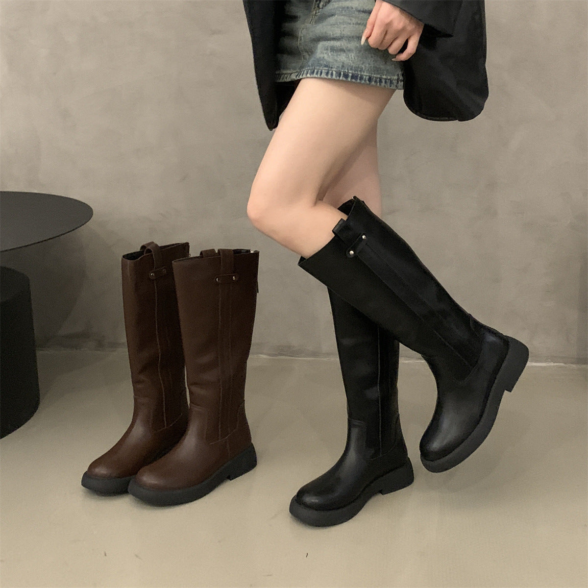 2025 Thick-soled and thin versatile knight boots long boots women's shoes autumn and winter popular new black long boots spring and autumn single boots