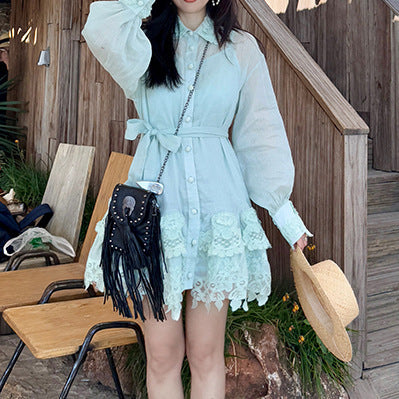 2025 spring new product, ramie embroidered dress, shirt skirt two-piece set
