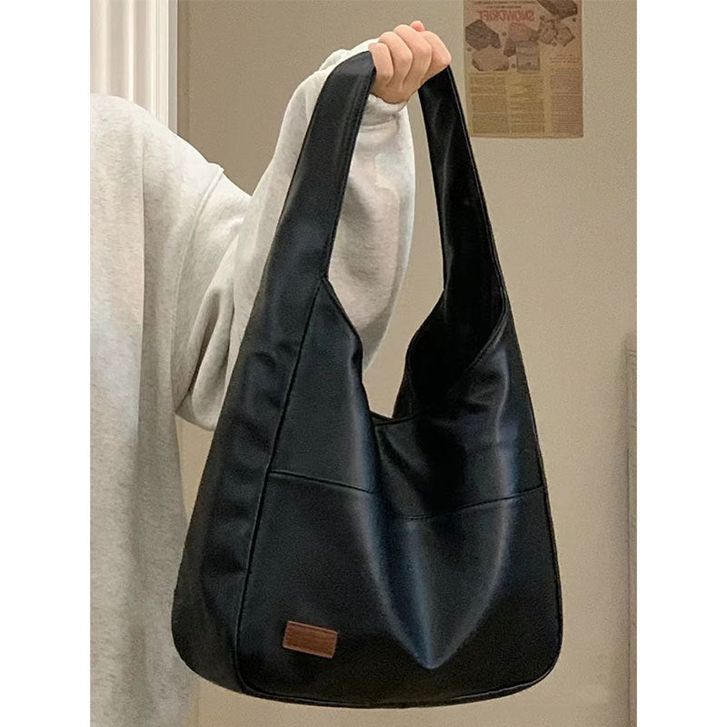 XAKXX 2025 Cross-border new products, lazy style soft leather tote bag, women's retro fashion Popular style shoulder bag, underarm bag for college students in class