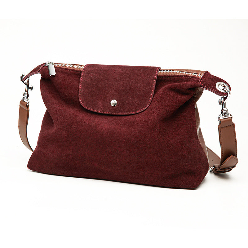 XAKXX Women's bag retro matte cowhide suede dumpling bag large capacity commuter small square bag lazy wind one shoulder messenger bag