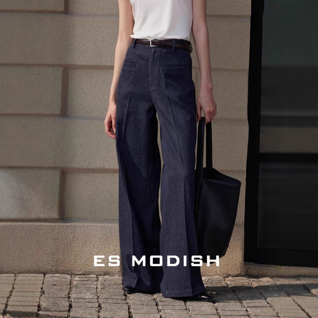 2025 ES MODISH spring new Korean micro-high waist loose and thin versatile denim casual pants (with belt)