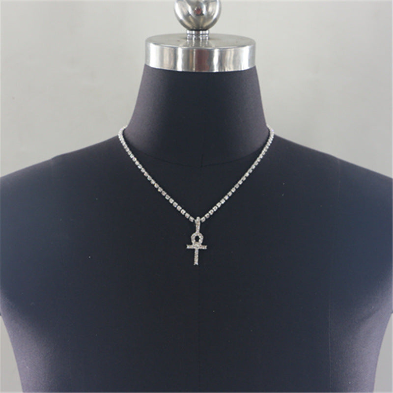 2025 YL2224 necklace factory supply rhinestone cross pendant single row diamond chain double necklace neck