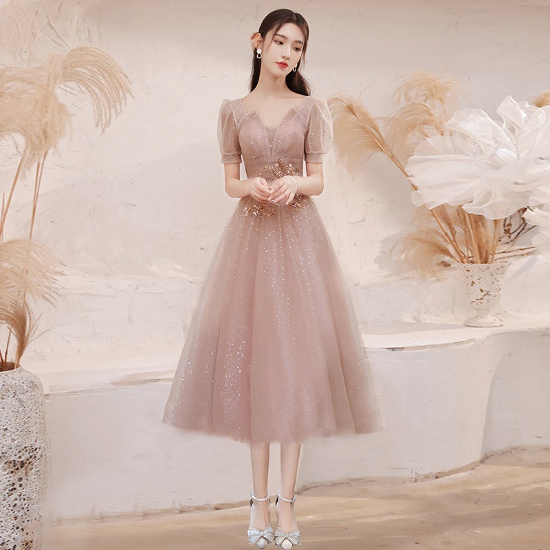 Burgundy toasting dress bride 2025 new spring New wedding return gauze skirt light luxury banquet evening dress