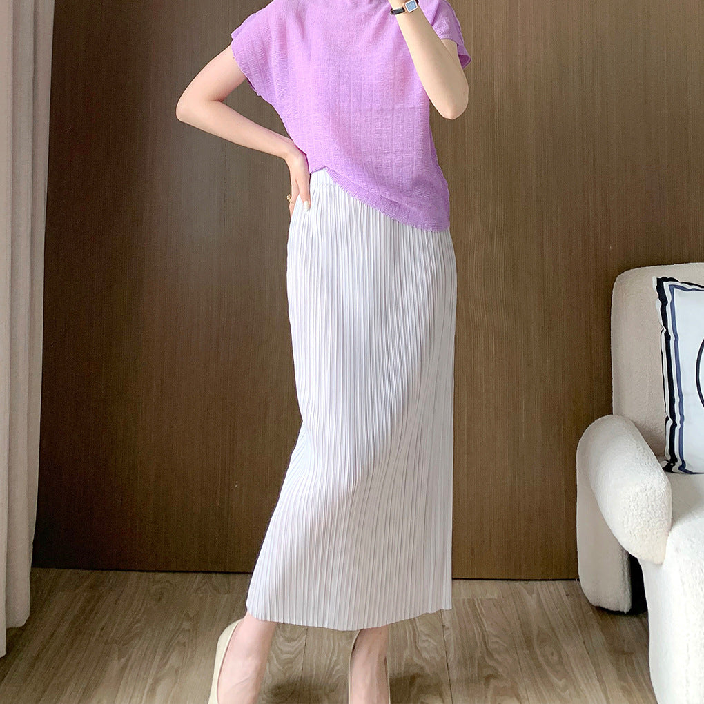 2025 Hot Sale Skirt Women's Long Elastic Waist Fashion Chic Texture Folded Hip Wrap Skirt Half Skirt