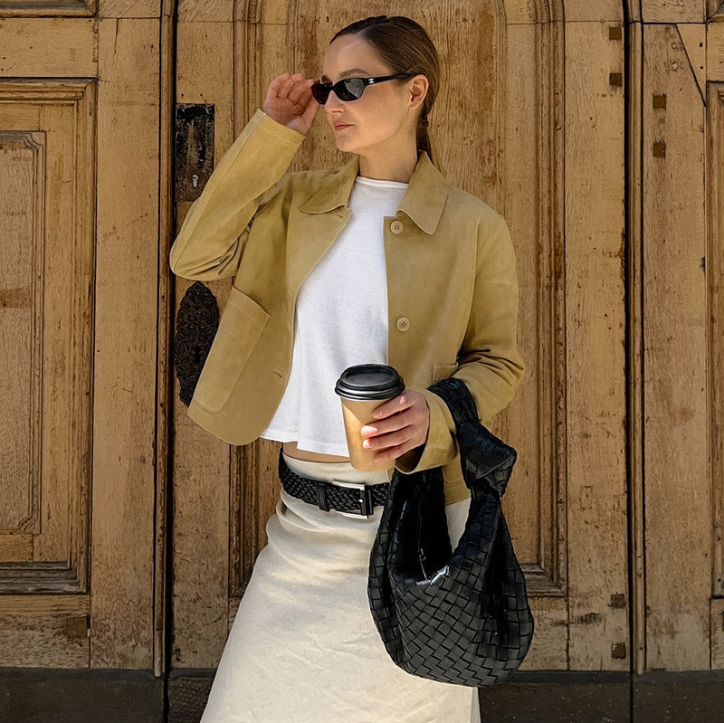 XAKXX 2025popular 2025 autumn and winter new fashion double pocket small fragrant suede jacket jacket New wholesale women's top
