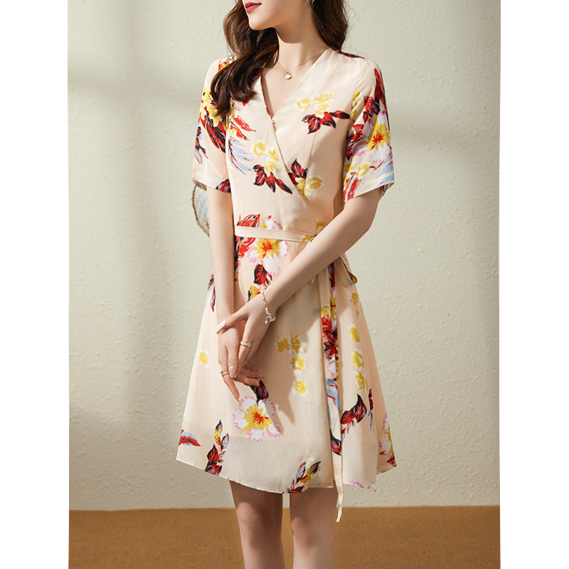 2025 Coffee break heavy silk dress summer new temperament haute couture women's clothing retro mulberry silk skirt