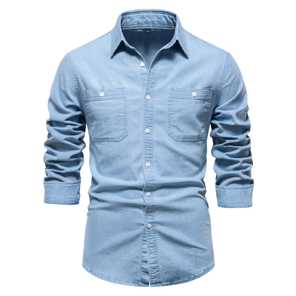 XAKXX 2025 popular Popular trade New explosion men's beautiful size denim shirt men's casual solid color men's denim long-sleeved shirt