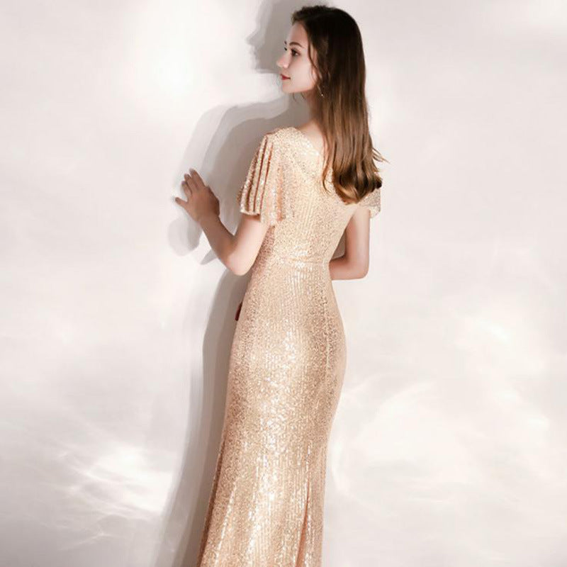 Evening dress long dress 2025 new host annual meeting party banquet student art examination bar mitzvah performance catwalk