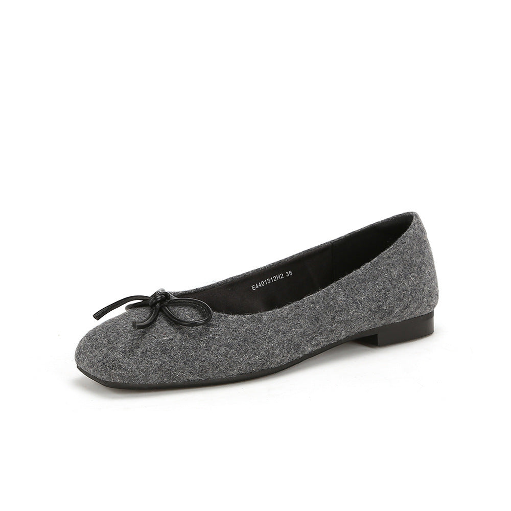 2025 Sheepskin version~ Su Yinyin has the same soft-soled retro flat-bottomed bow, shallow mouth flat-soled single shoes, female grandma shoes, commuting