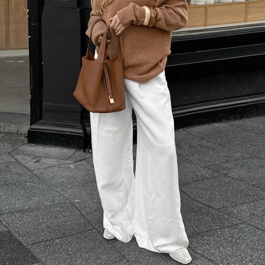 XAKXX Spring and summer commuting lazy cotton and linen niche white fashion high waist wide pants 2025 loose pocket casual pants women's clothing