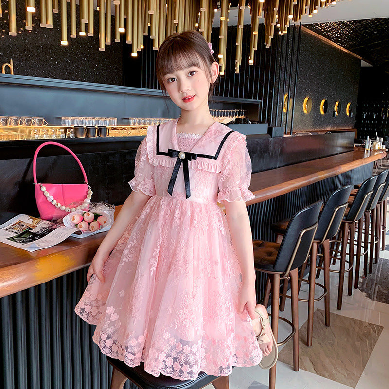 Children's Dress New Summer Lace Puff Princess Dress Children's Summer Clothing Girls Korean Style Sweet Skirt