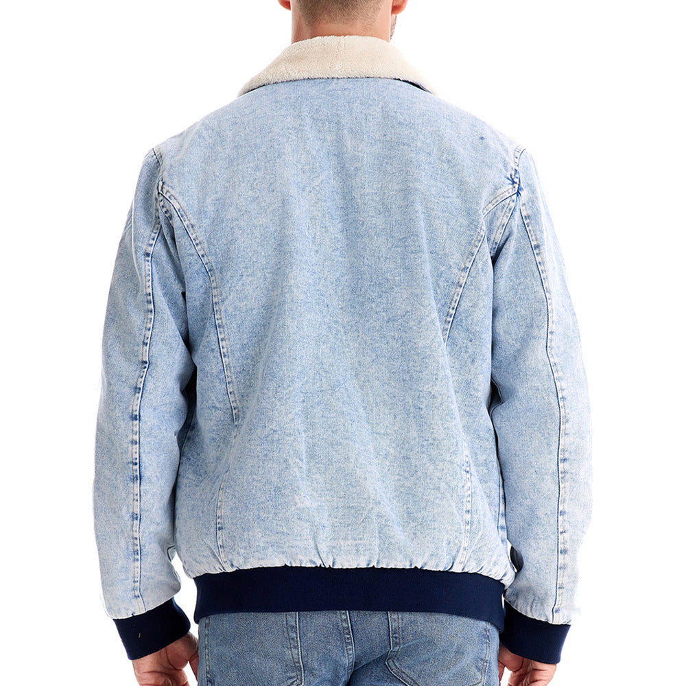 XAKXX 2025 Autumn and winter new velvet denim jacket New casual washed men's denim top thickened men's cotton jacket