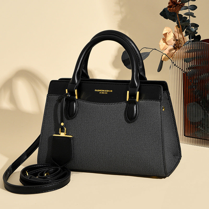 Bag autumn new simple temperament women's handbag canvas splicing contrasting color shoulder bag commuter messenger bag