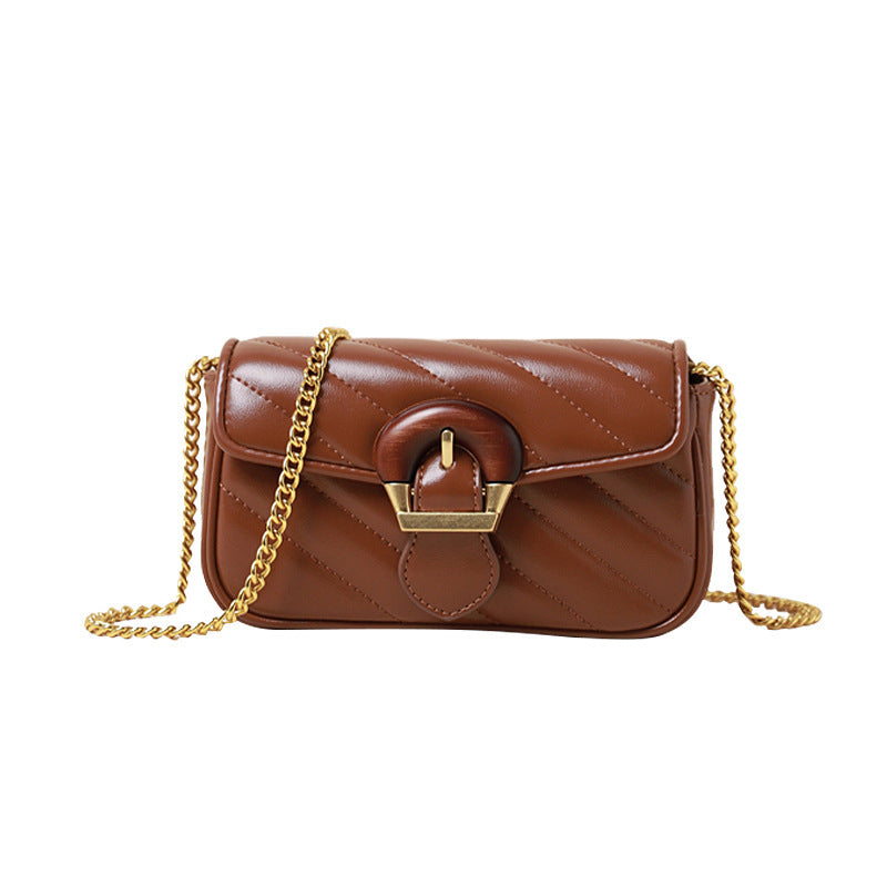 XAKXX 2025 light luxury shoulder bag popular new small fragrant wind embroidery thread chain underarm bag high-end wooden buckle messenger bag women