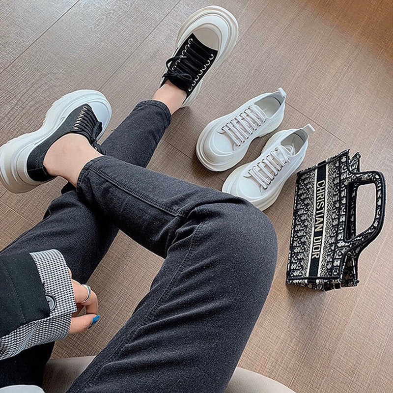 xakxx McQueen Canvas Platform White Shoes Autumn New Korean Style Versatile Muffin Sports Height Increasing Women's Casual Daddy Shoes