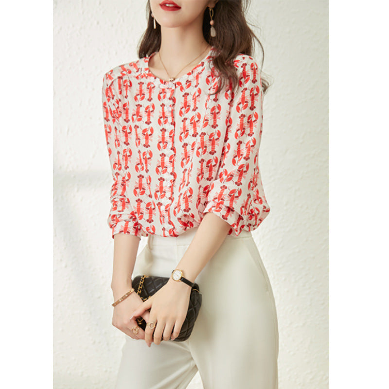 2025 Mulberry silk printed silk shirt, top new women's design niche women's clothing, shirt summer