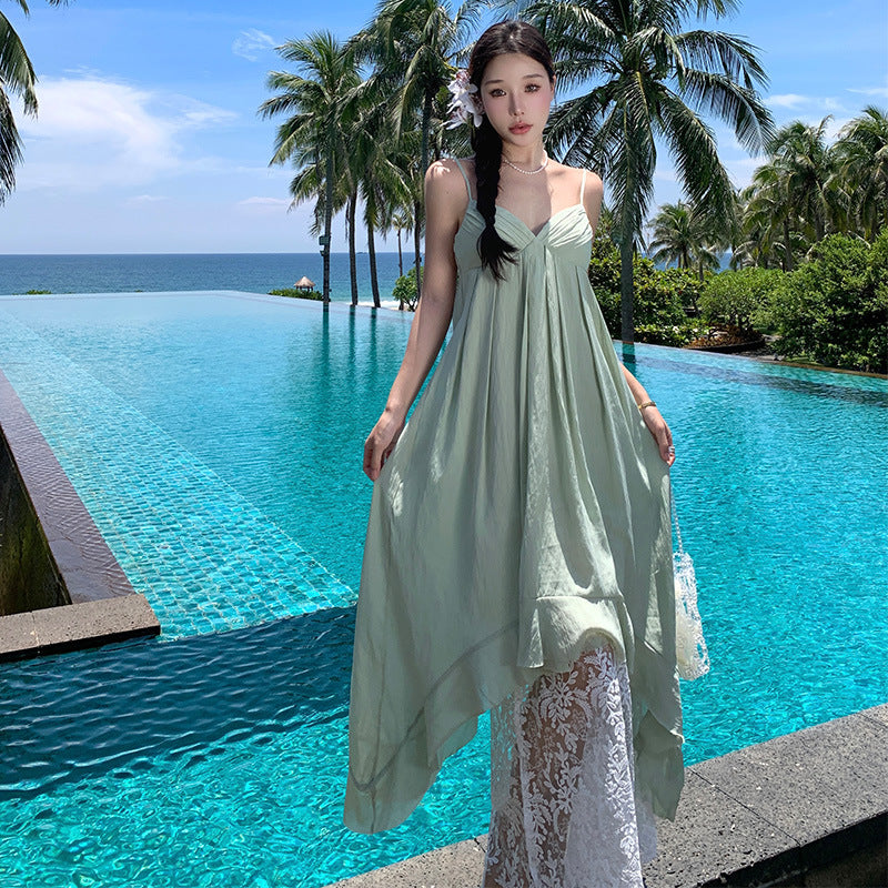 2025 gentle wind lace suspender dress fairy summer senior sexy backless seaside vacation beach dress