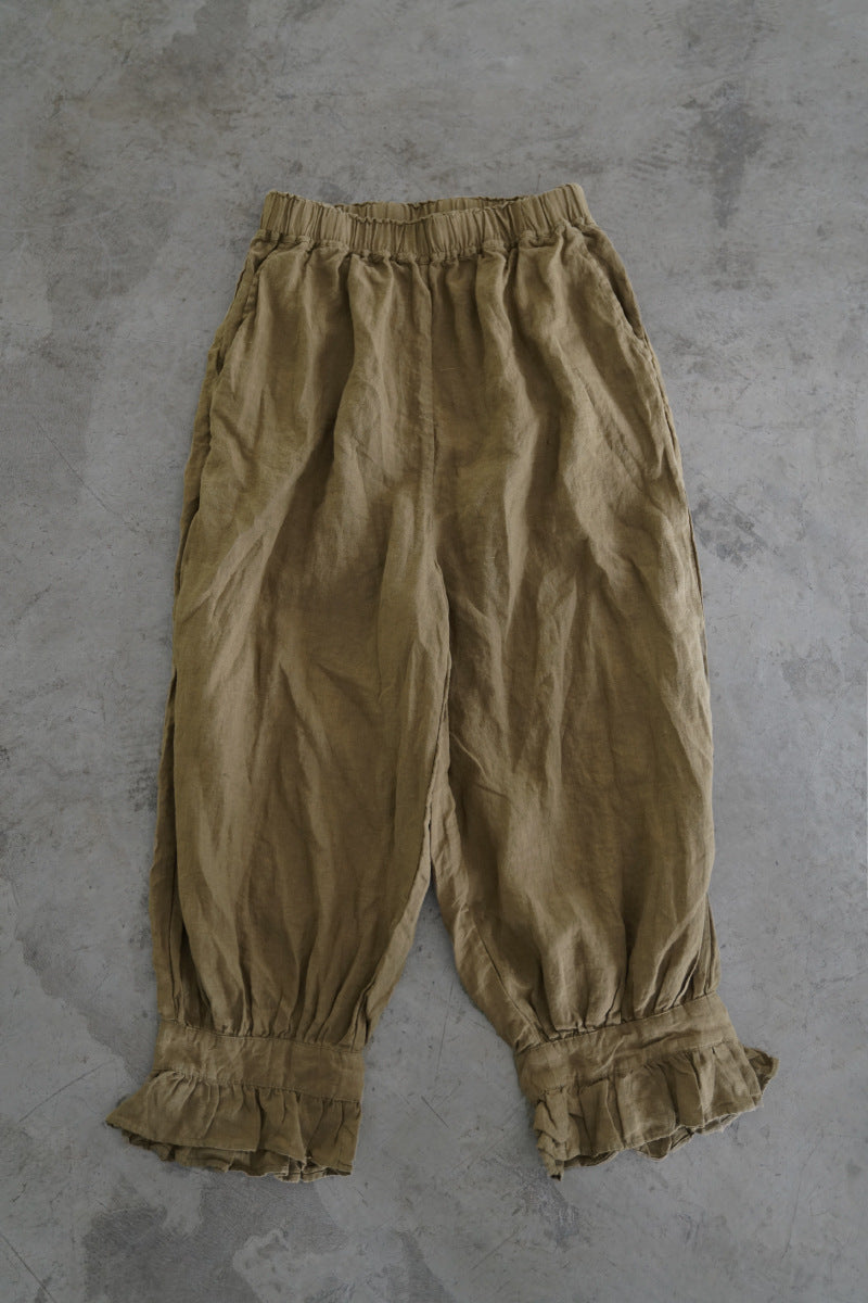 casual and literary leggings linen pants, washed and old versatile loose bud pants nine-point pants K22157