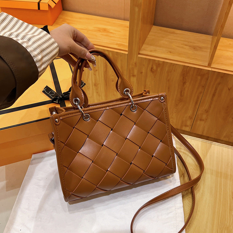 XAKXX 2025 popular spring new fashion small explosion texture woven portable tote bag commuter versatile shoulder messenger bag bag