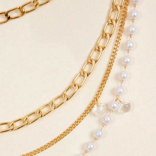 FB3383 2025 waist chain transparent edge hole bead pendant pearl chain metal chain fringed combination waist chain