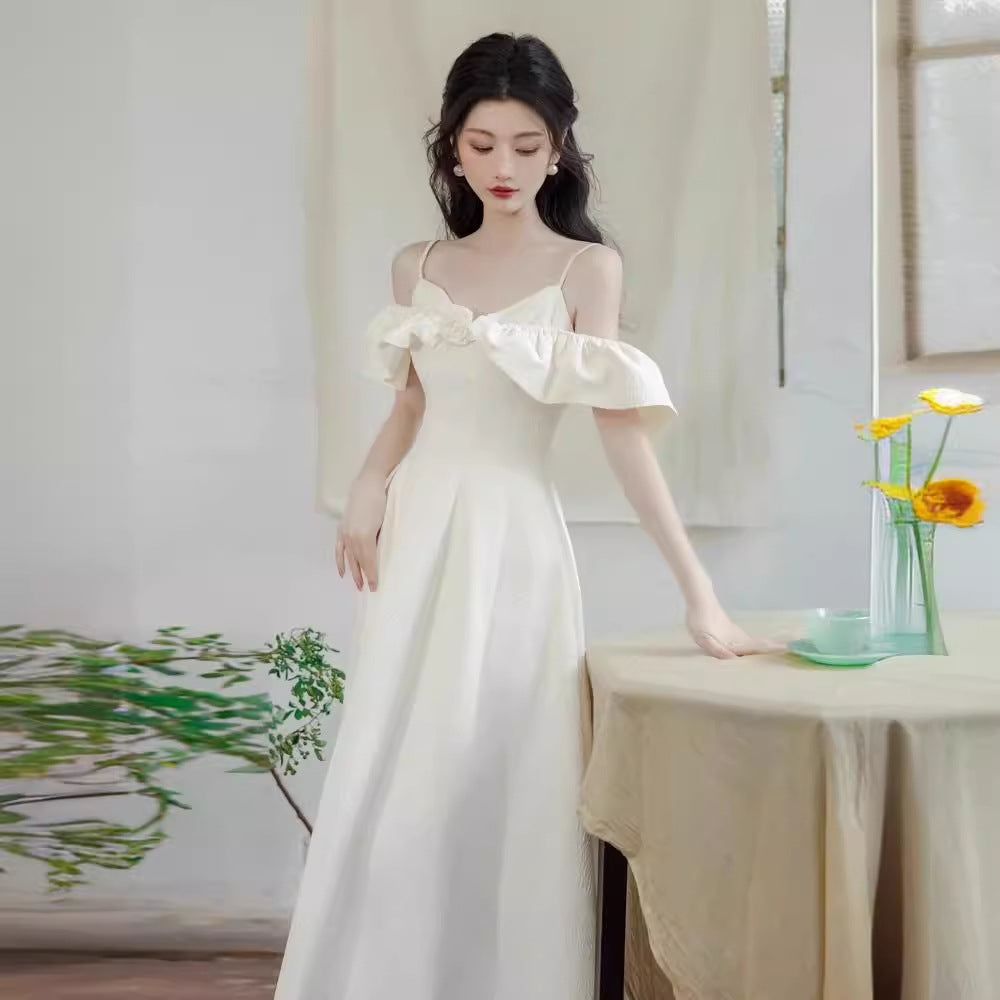 2025 license small white dress milk wear with spring skirt women's autumn white dress women's high-end temperament women's clothing