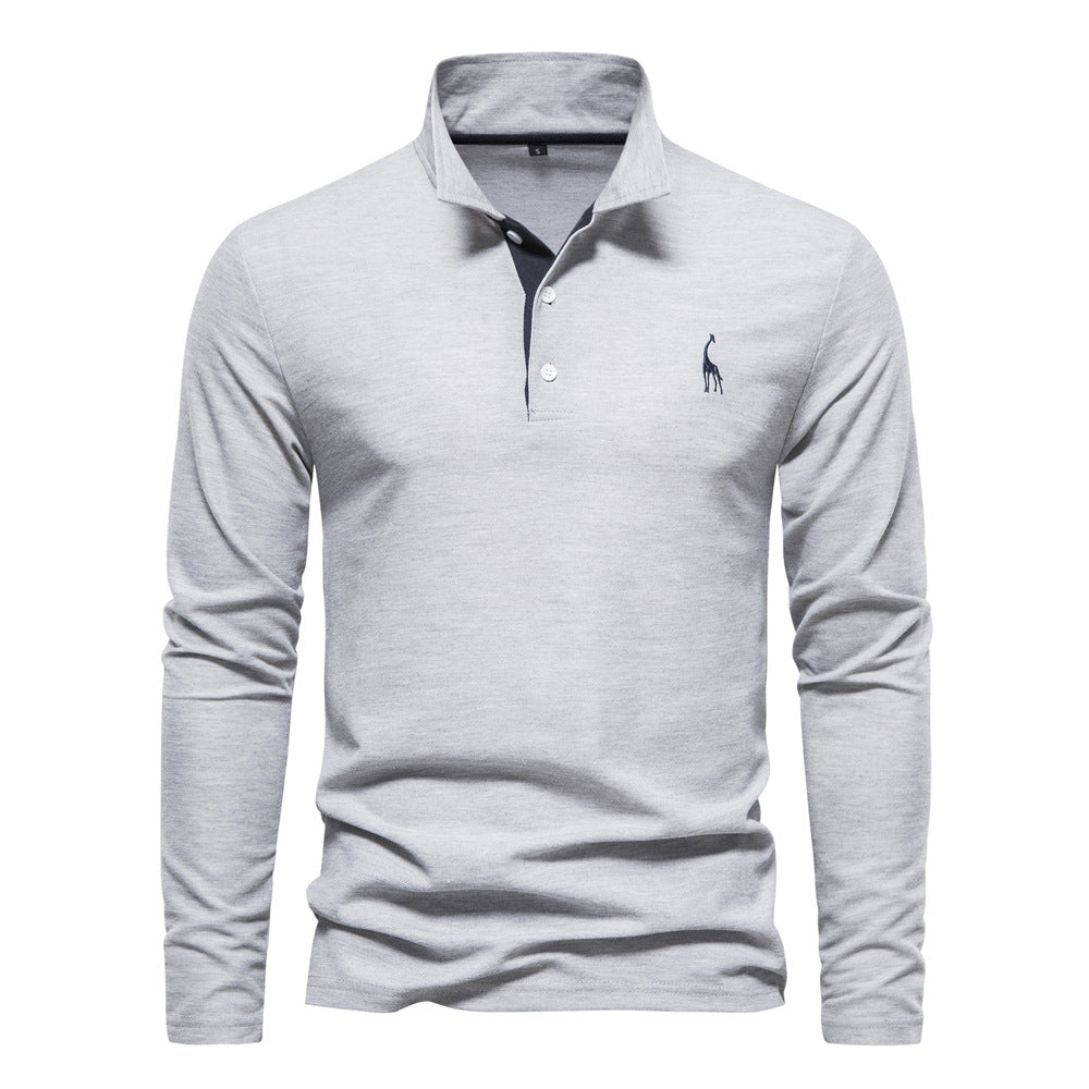 XAKXX 2025 popular Spring and Autumn New Lapel Men's Cotton POLO Shirt Fashion Casual Men's Deer Embroidery Long Sleeve Spot Wholesale