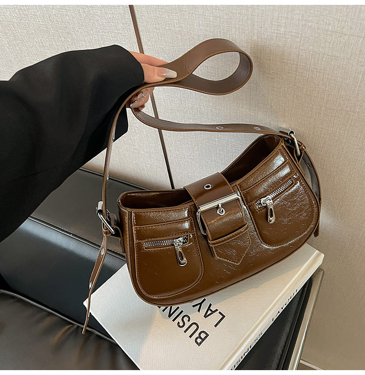 XAKXX 2025 Niche design saddle bag new simple retro underarm bag shoulder bag premium texture messenger bag women
