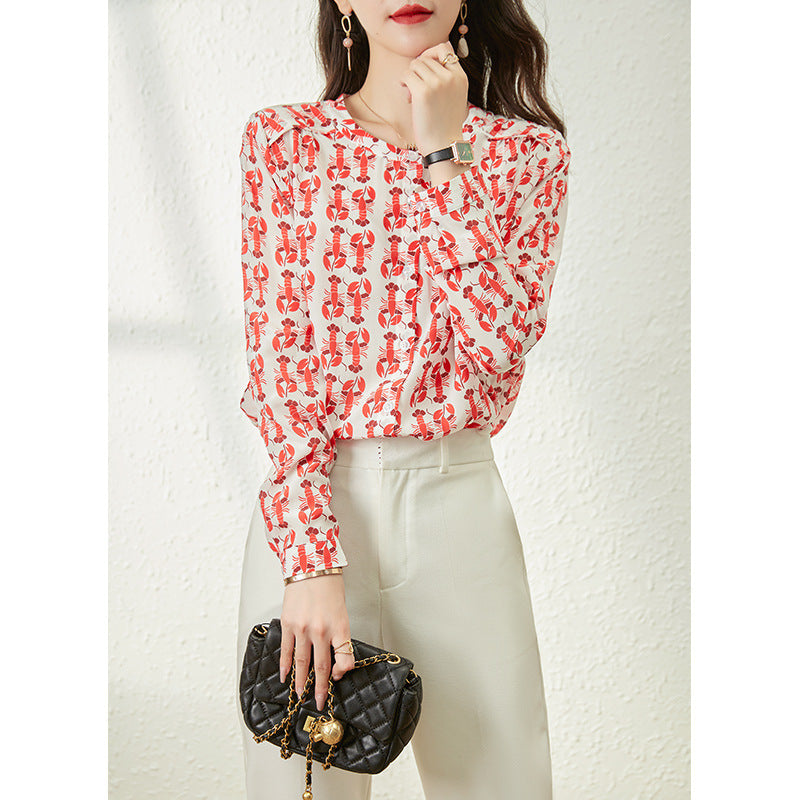 2025 Mulberry silk printed silk shirt, top new women's design niche women's clothing, shirt summer