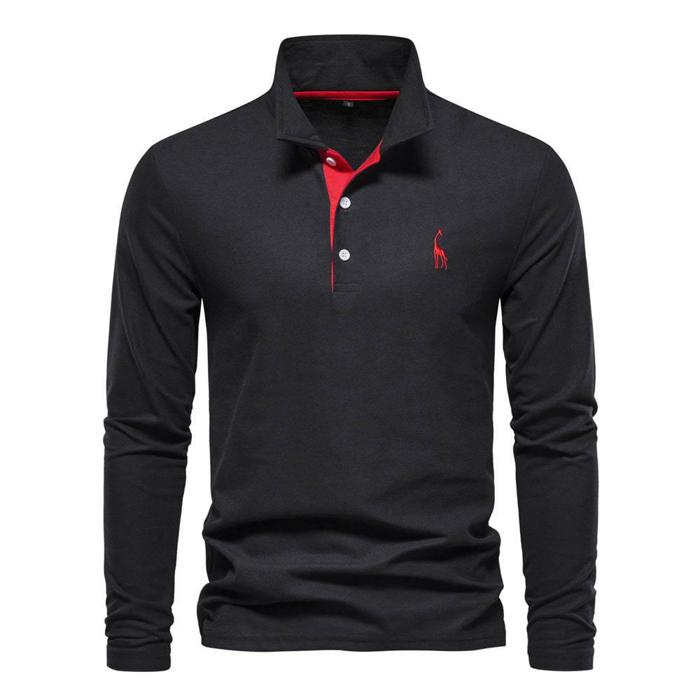 XAKXX 2025 popular Spring and Autumn New Lapel Men's Cotton POLO Shirt Fashion Casual Men's Deer Embroidery Long Sleeve Spot Wholesale