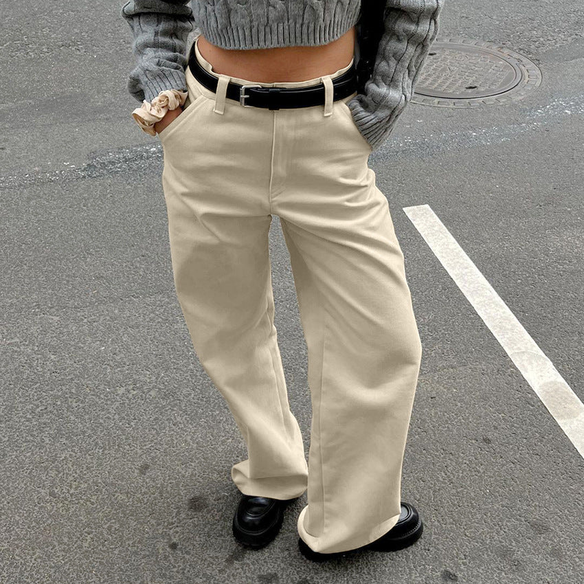 XAKXX Autumn and winter fashion casual khaki pure cotton loose classic retro overalls 2025 versatile wide-footed pants women