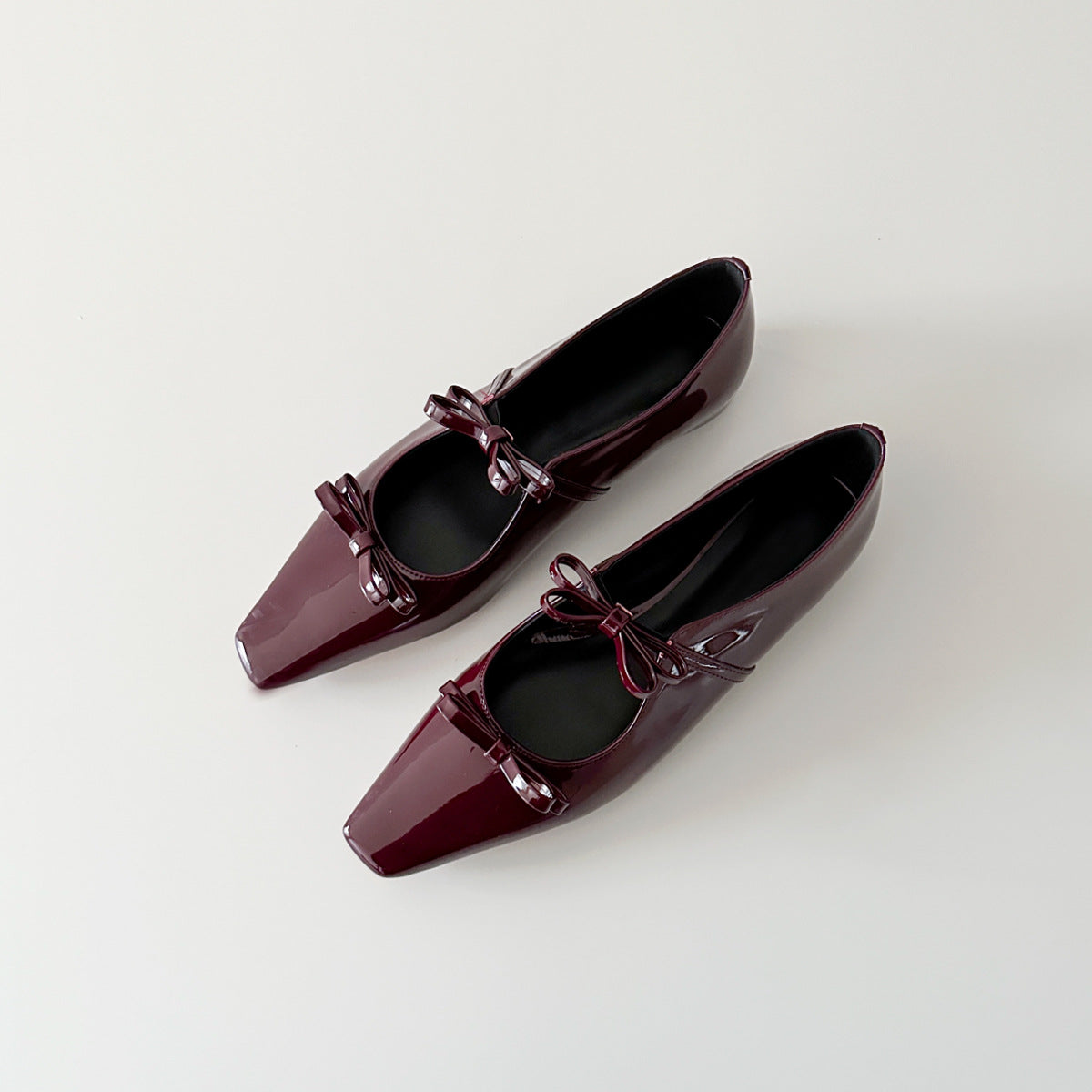 2025 Sheepskin version~ Small square head temperament bow light mouth single shoe inner height increase word belt silver Mary Jane shoes