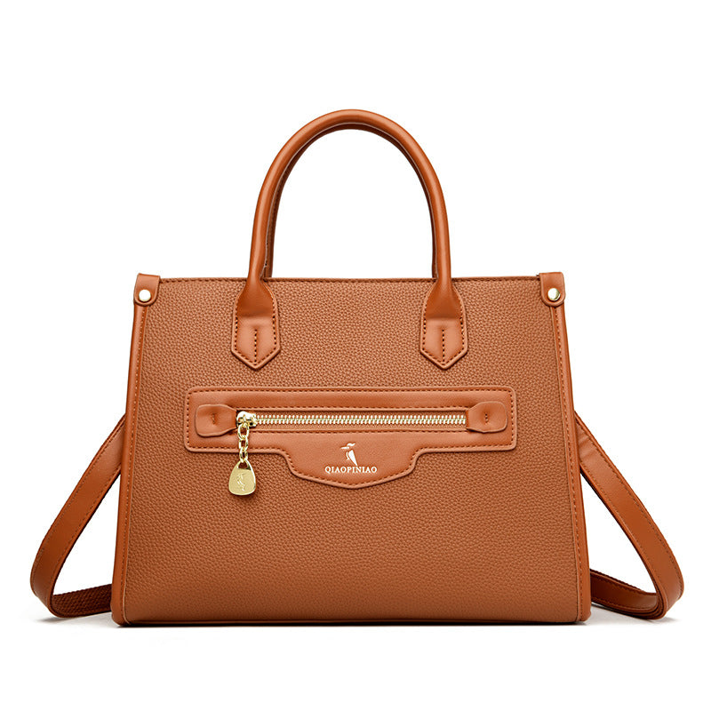 Premium contrasting color handbag popular new retro solid color tote bag simple shoulder bag large capacity messenger bag