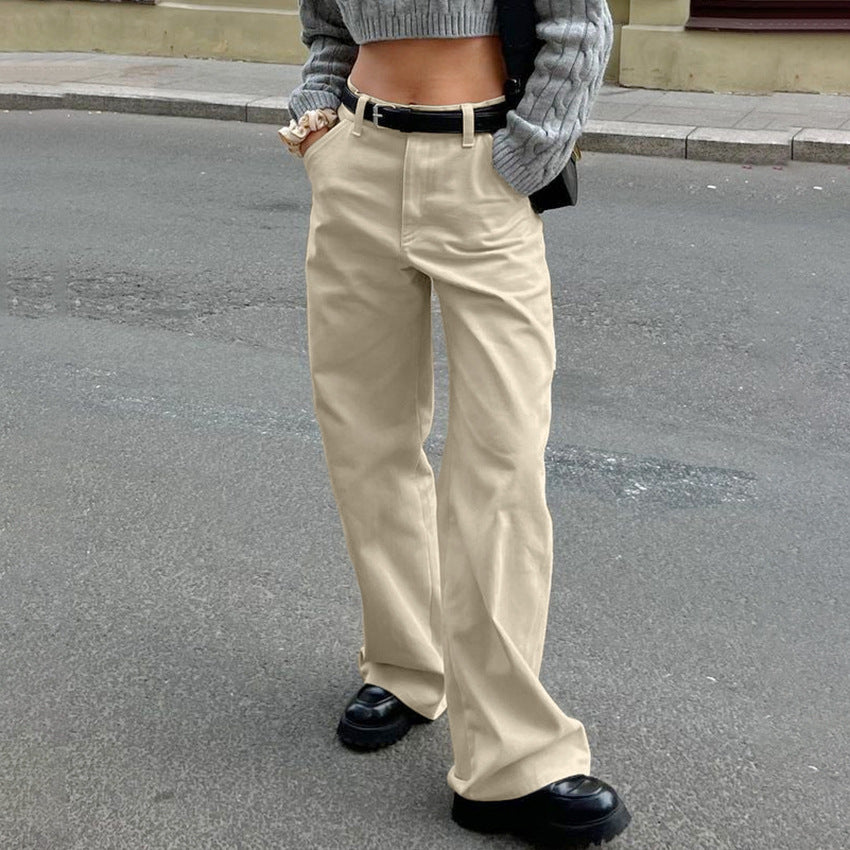 XAKXX Autumn and winter fashion casual khaki pure cotton loose classic retro overalls 2025 versatile wide-footed pants women