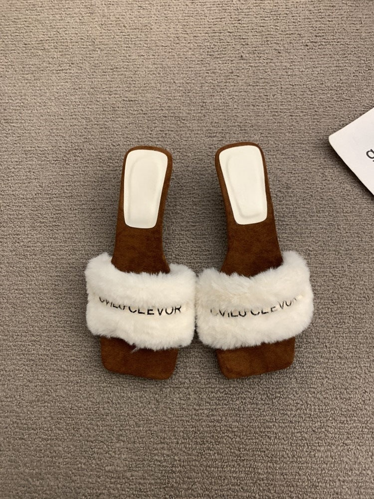 2025 Small height-increasing fairy wind fluffy slippers women wear popular new gentle wind warm velvet cotton slippers