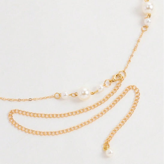 4637 New size pearl waist chain women's versatile decorative 2025 dress sweet metal waist chain body chain