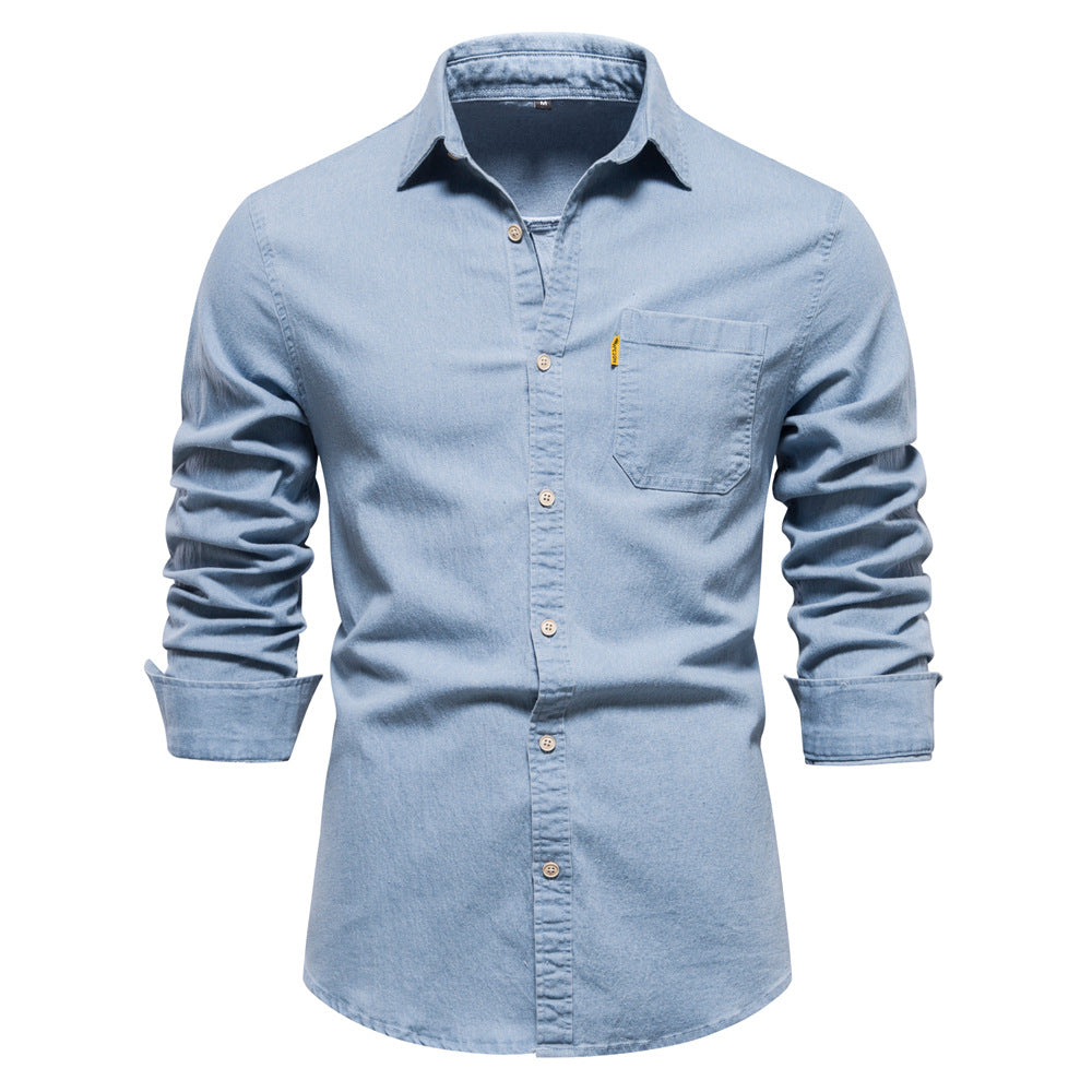 XAKXX 2025 popular Popular trade New explosion men's beautiful size denim shirt men's casual solid color men's denim long-sleeved shirt