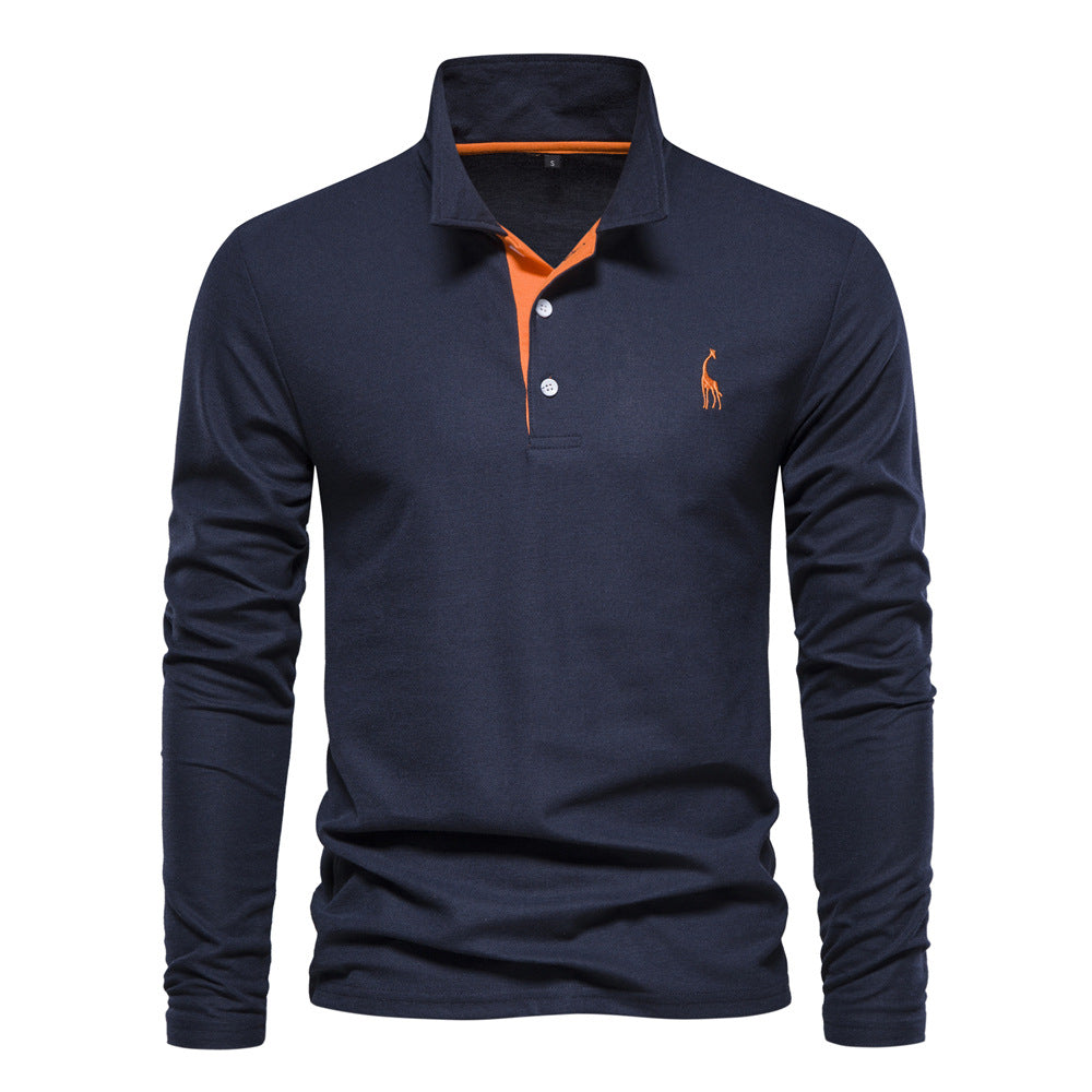 XAKXX 2025 popular Spring and Autumn New Lapel Men's Cotton POLO Shirt Fashion Casual Men's Deer Embroidery Long Sleeve Spot Wholesale
