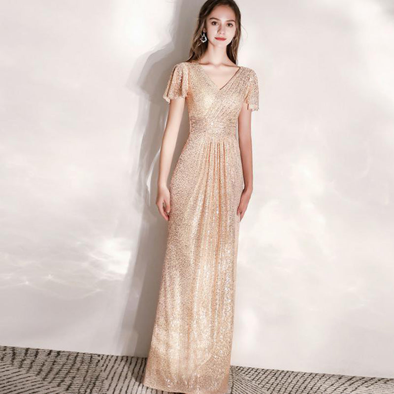 Evening dress long dress 2025 new host annual meeting party banquet student art examination bar mitzvah performance catwalk