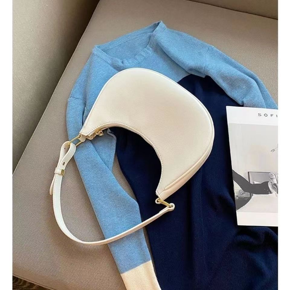 XAKXX 2025 new niche underarm bag women's fashion simple contrasting color crescent bag versatile single shoulder crescent bag women