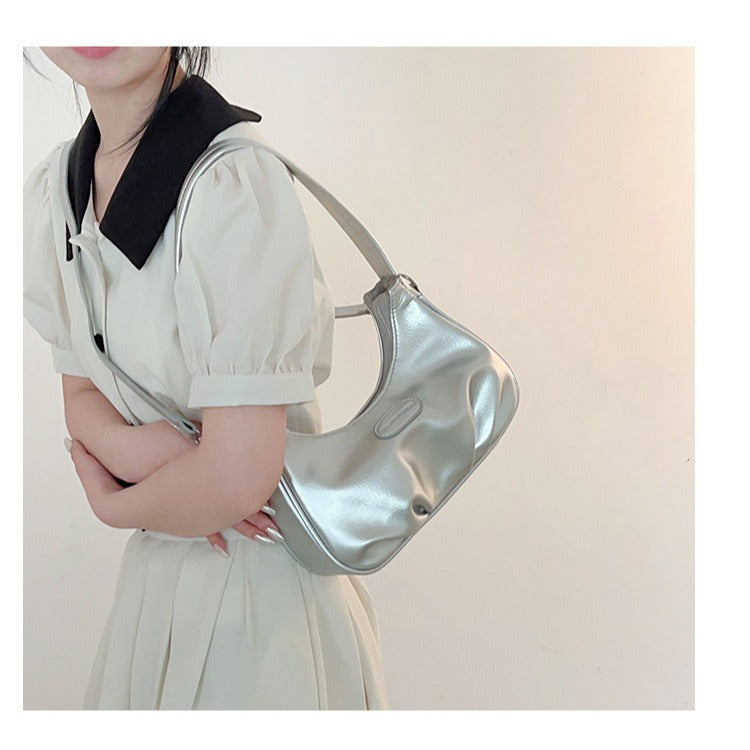 XAKXX 2025 This year's popular niche girls bag popular trend silver shoulder underarm bag fashion Spice girl messenger bag women's summer
