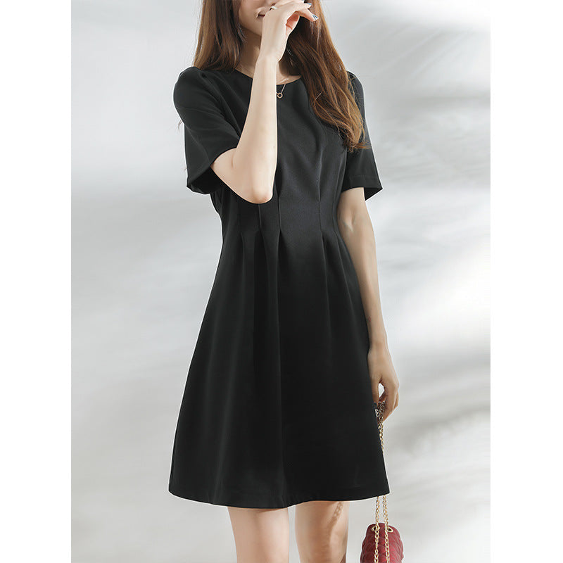 2025 retro little black dress temperament dress summer new temperament waist black chiffon skirt women's clothing