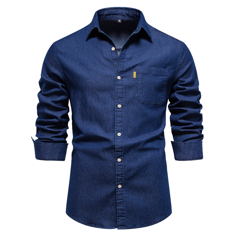XAKXX 2025 popular Popular trade New explosion men's beautiful size denim shirt men's casual solid color men's denim long-sleeved shirt
