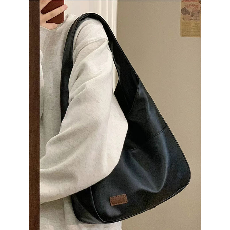 XAKXX 2025 Cross-border new products, lazy style soft leather tote bag, women's retro fashion Popular style shoulder bag, underarm bag for college students in class