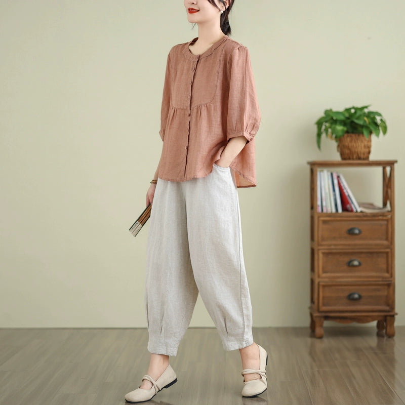 Casual cotton and linen suit, new fashion nine-point Harlan pants in summer , loose meat covering and thin mother outfit